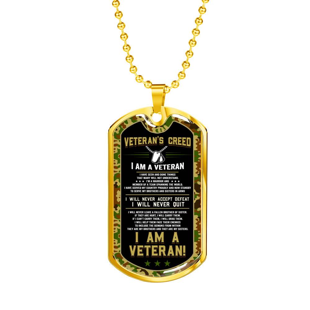 Veteran's Creed I'm A Veteran Camo Dog Tag Pendant Necklace - Veteran Necklace Gift - Dog Tag (Gold Plated) Veteran's Creed I'm A Veteran Camo Dog Tag Pendant Necklace - Veteran Necklace Gift - Dog Tag (Gold Plated)