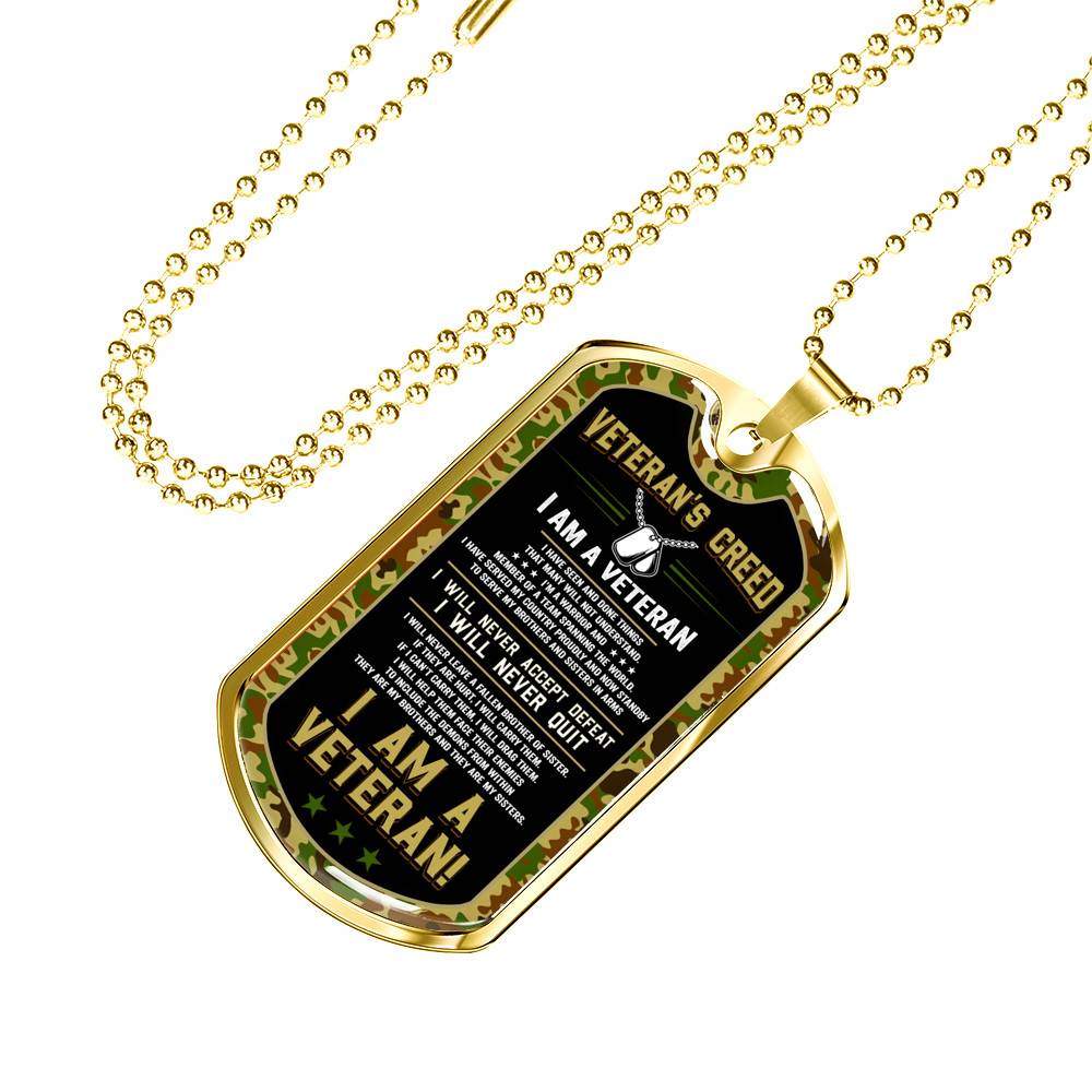 Veteran's Creed I'm A Veteran Camo Dog Tag Pendant Necklace - Veteran Necklace Gift - Dog Tag (Gold Plated) Veteran's Creed I'm A Veteran Camo Dog Tag Pendant Necklace - Veteran Necklace Gift - Dog Tag (Gold Plated)