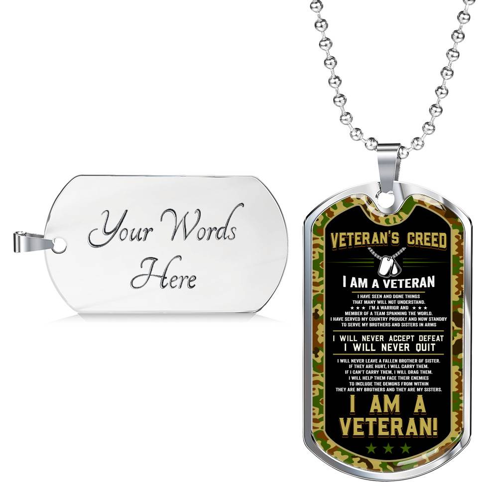 Veteran's Creed I'm A Veteran Camo Dog Tag Pendant Necklace - Veteran Necklace Gift - Dog Tag (Silver) Veteran's Creed I'm A Veteran Camo Dog Tag Pendant Necklace - Veteran Necklace Gift - Dog Tag (Silver)