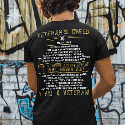 Alternative view of Veteran's Creed I'm A Veteran Camo Print On Back Only T-shirt - Veteran's Solemn Oath Shirt For Men