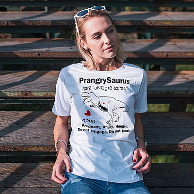 Alternative view of PrangrySaurus Pregnant Angry Hungry T-shirt - V-neck - Mother's Day Mom Pregnancy Announcement Shirt