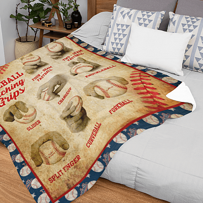 Alternative view of Baseball Pitching Grips Fleece Blanket - Mink Sherpa Blanket - Woven Blanket