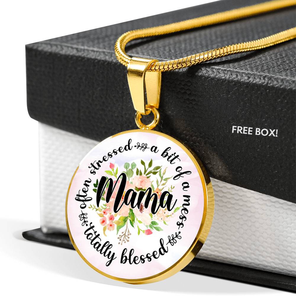 Often Stress A Bit Of Mess But Totally Blessed Mama Circle Pendant Necklace - Circle Luxury Necklace (Gold Plated) Often Stress A Bit Of Mess But Totally Blessed Mama Circle Pendant Necklace - Circle Luxury Necklace (Gold Plated)