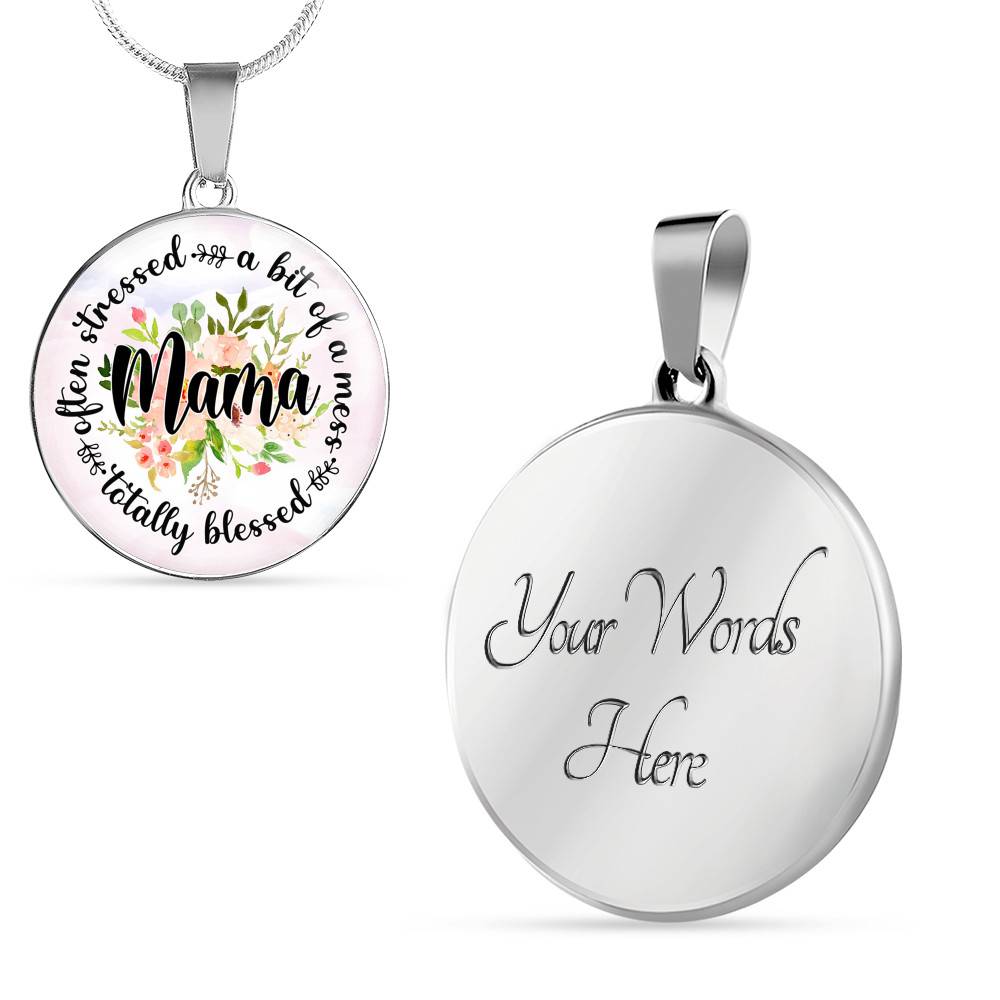 Often Stress A Bit Of Mess But Totally Blessed Mama Circle Pendant Necklace - Circle Luxury Necklace (Silver) Often Stress A Bit Of Mess But Totally Blessed Mama Circle Pendant Necklace - Circle Luxury Necklace (Silver)