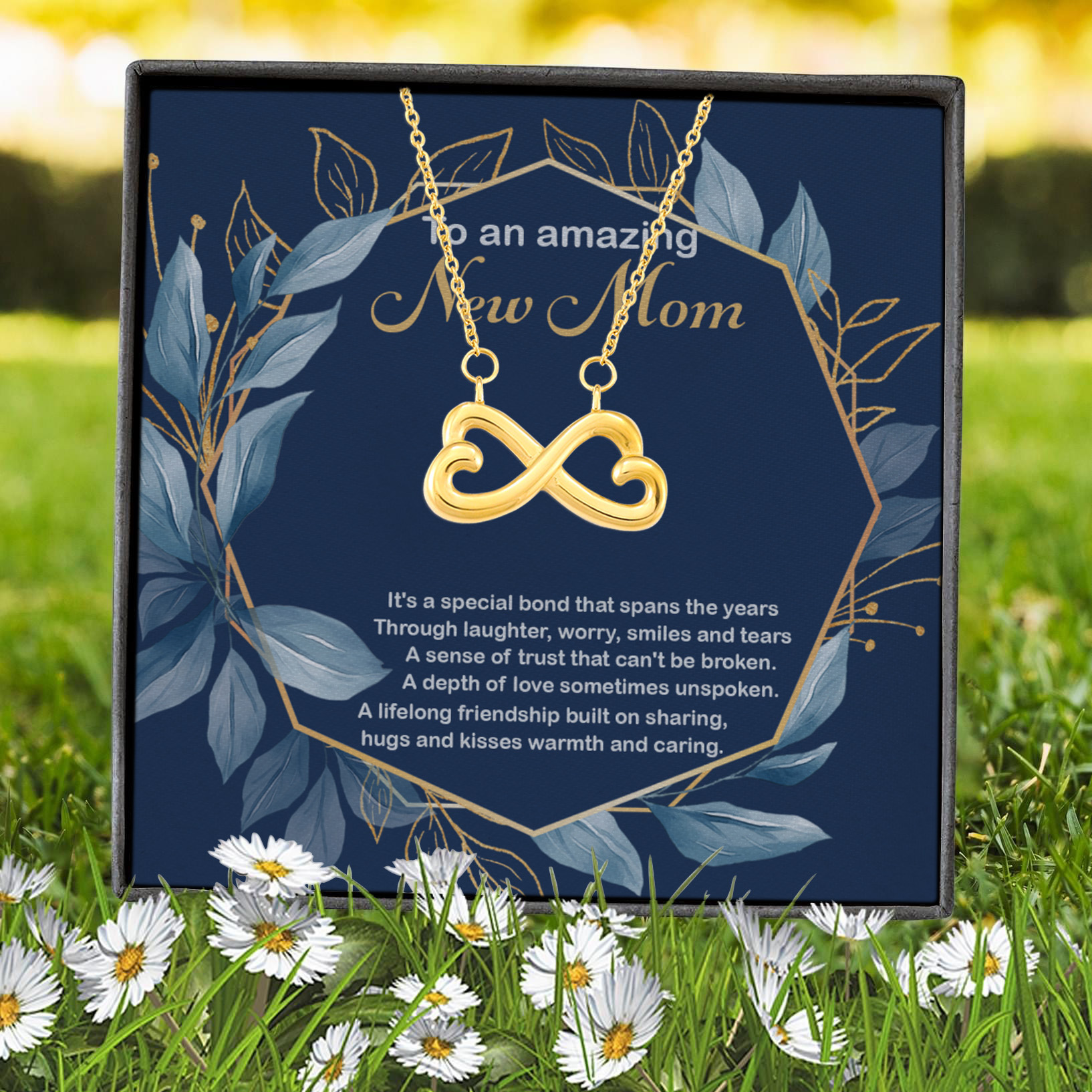 11VT. Amazing New Mom Speical Bond Infinity Heart Necklace (Gold) 7