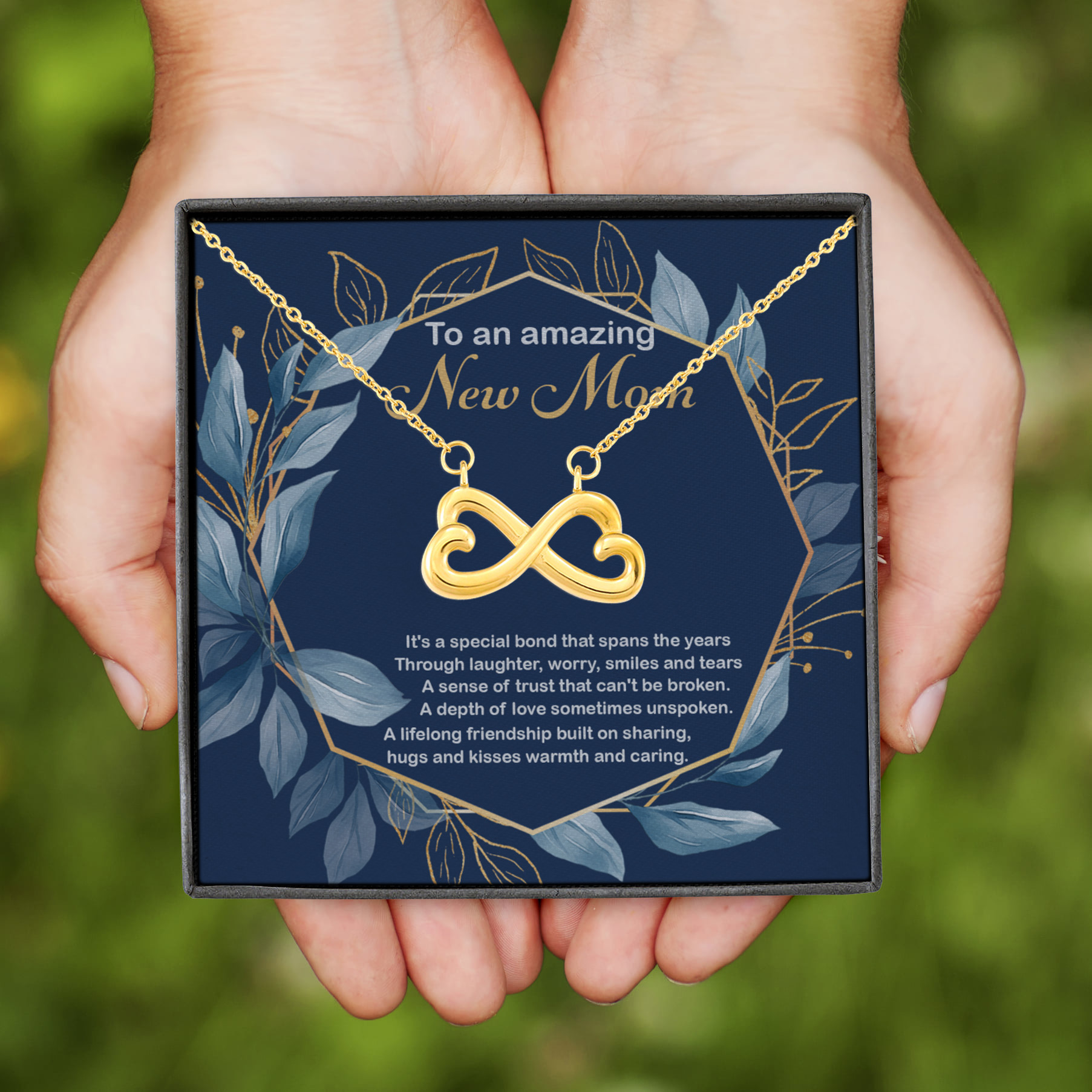 11VT. Amazing New Mom Speical Bond Infinity Heart Necklace (Gold)