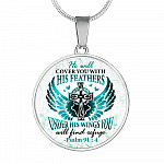 He Will Cover You With His Feathers Under His Wings You Will Find Refuge Psalm 91 4 Circle Pendant Necklace - Circle Luxury Necklace (Silver)