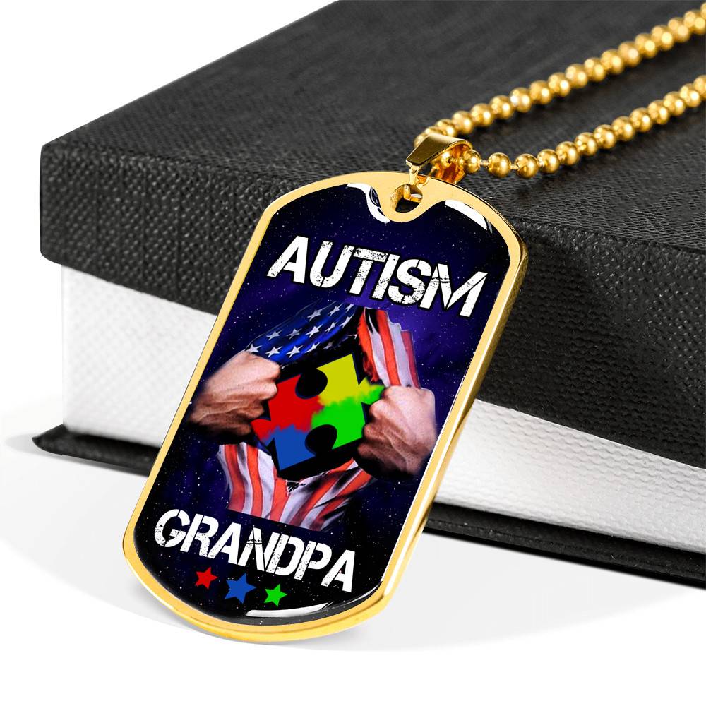 Autism Grandpa Dog Tag Pendant Necklace - Dog Tag (Gold Plated) Autism Grandpa Dog Tag Pendant Necklace - Dog Tag (Gold Plated)