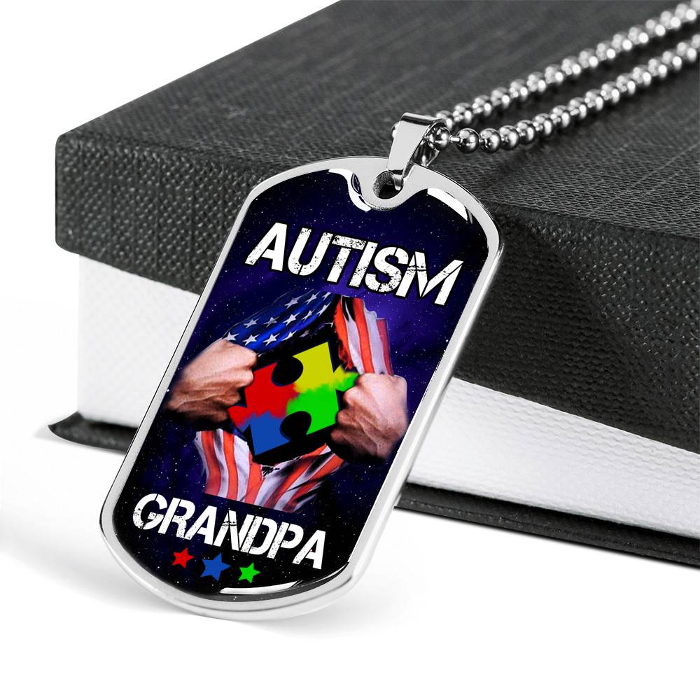 Autism Grandpa Dog Tag Pendant Necklace - Dog Tag (Silver) Autism Grandpa Dog Tag Pendant Necklace - Dog Tag (Silver)