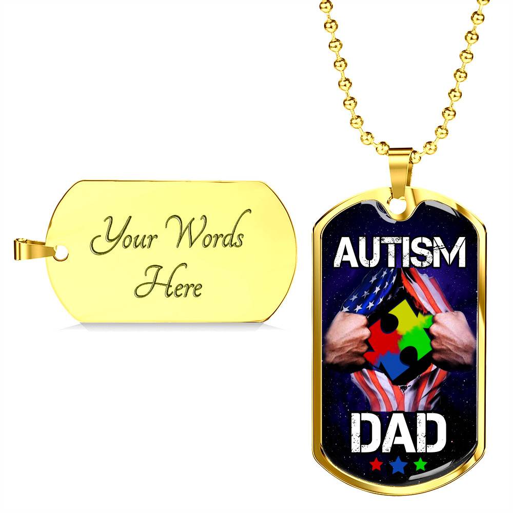 Autism Dad Dog Tag Pendant Necklace - Dog Tag (Gold Plated) Autism Dad Dog Tag Pendant Necklace - Dog Tag (Gold Plated)
