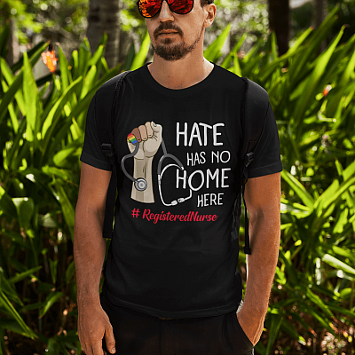 Alternative view of Registered Nurse Hate Has No Home Here Strong Nurse Life T-shirt - V-neck - Social Justice Shirt