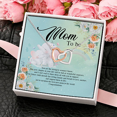Congratulations Mom To Be Interlocking Hearts Pendant Necklace