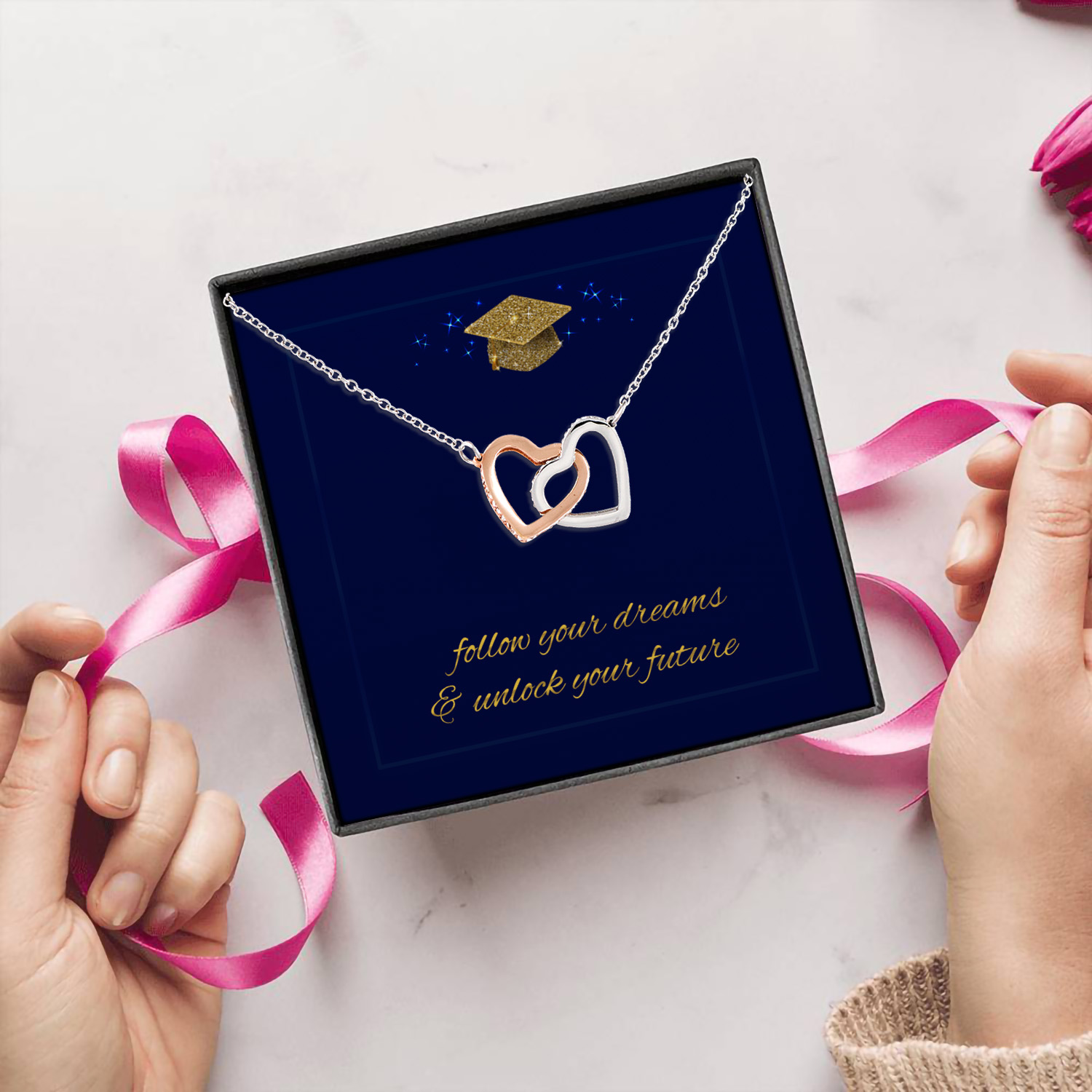 67 HG. Follow Your Dreams ( message card) Interlocking Hearts Necklace 5