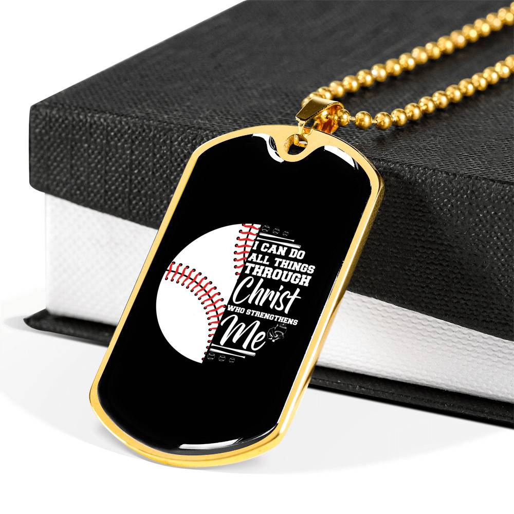 I Can Do All Thing Through Christ Who Strengthens Me Baseball Dog Tag Pendant Necklace - Dog Tag (Gold Plated) I Can Do All Thing Through Christ Who Strengthens Me Baseball Dog Tag Pendant Necklace - Dog Tag (Gold Plated)