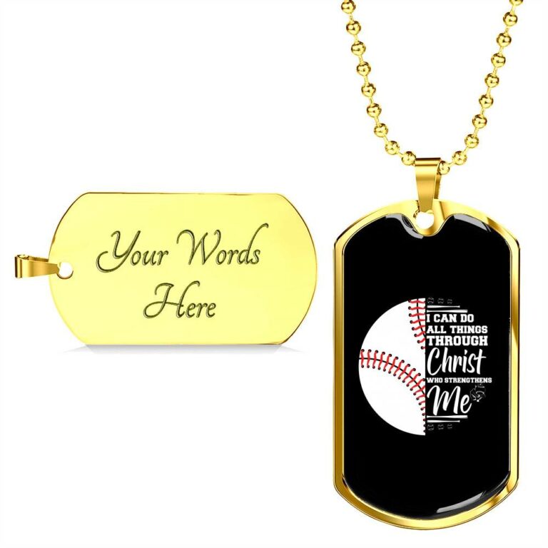 I Can Do All Thing Through Christ Who Strengthens Me Baseball Dog Tag Pendant Necklace - Dog Tag (Gold Plated)