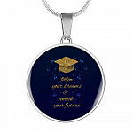 Happy Graduation Senior 2021 Follow Your Dreams And Unlock Your Future Circle Pendant Necklace - Circle Luxury Necklace (Silver)