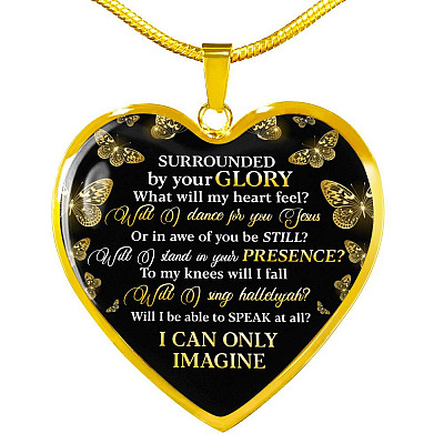 Surrounded By Your Glory What Will My Heart Feel Will I Dance For You Jesus Heart Pendant Necklace - Heart Luxury Necklace (Gold Plated)