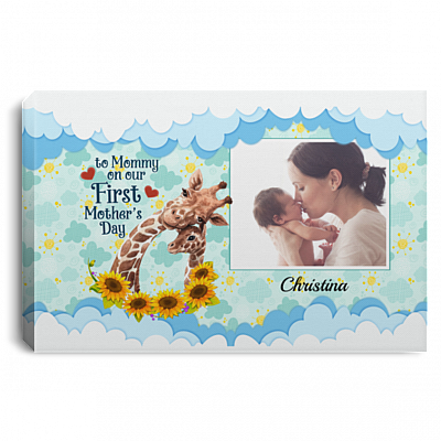 Personalized Custom Photo Giraffe To Mommy On Our First Mother's Day Framed Canvas - Unframed Poster, White, 0.75'' Framed Canvas