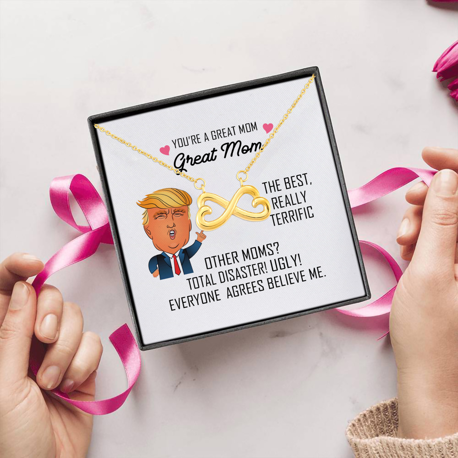 1UT. You're A Great Mom Infinity Heart Necklace (Gold) 5