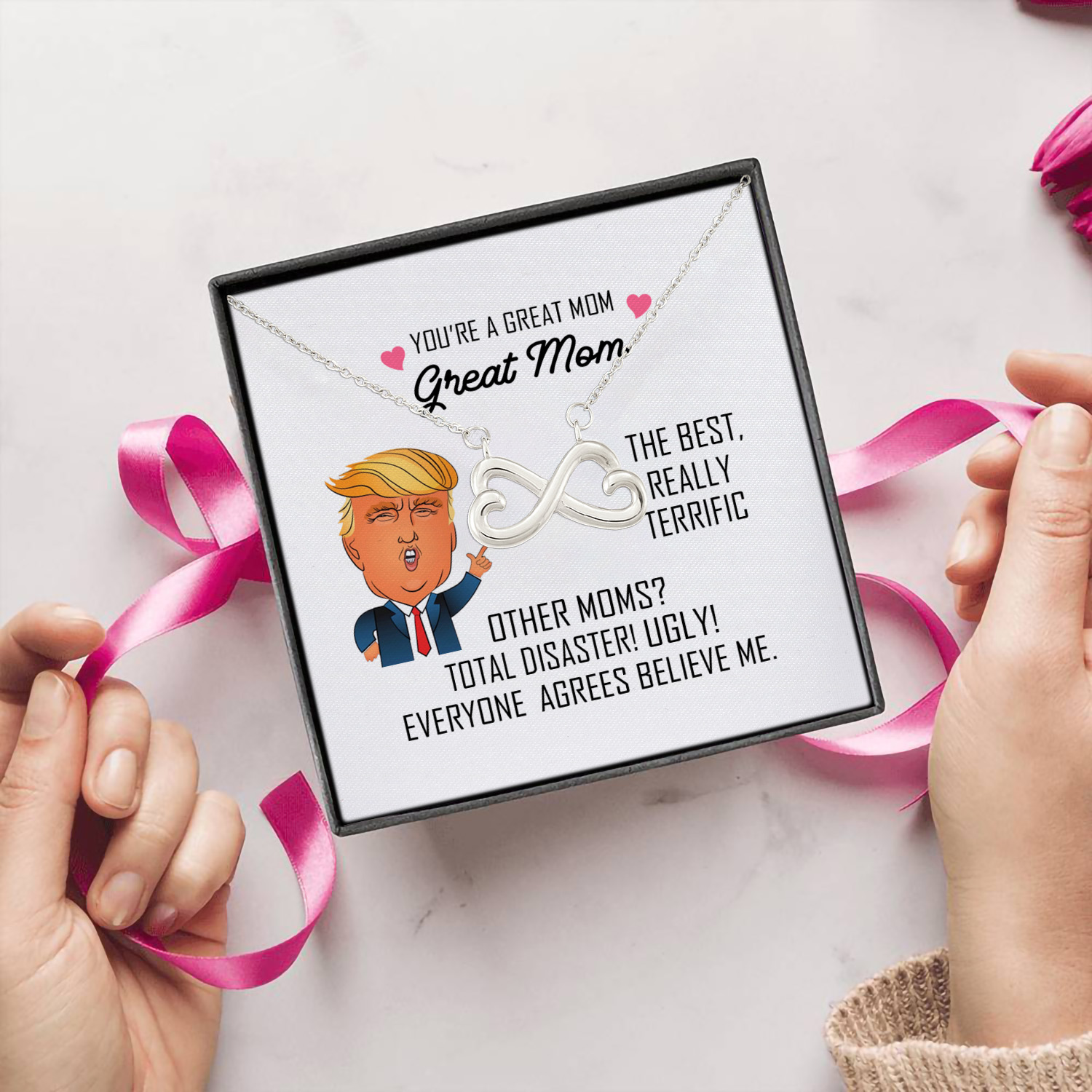 1UT. You're A Great Mom Infinity Heart Necklace (Silver) 5