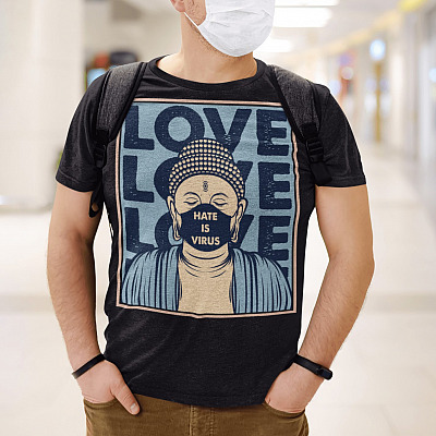 Alternative view of Stop Asian Hate Crimes Shirt Stop Aapi Hate Hate Is A Virus Buddha Wear Mask T-Shirt - V-Neck Tee
