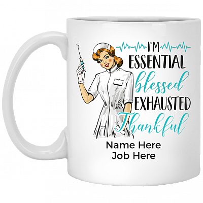 Personalized Proud Essential Workers Ceramic Coffee Mug - I'm Essential 2021 Travel Bottle, White, 11 oz. White Mug