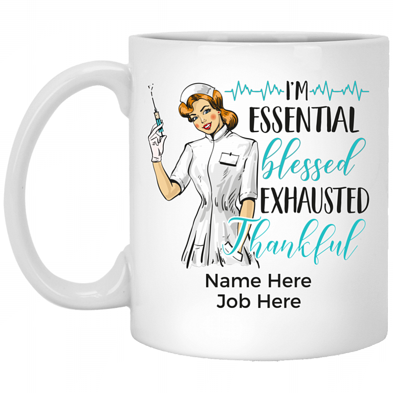Personalized Proud Essential Workers Ceramic Coffee Mug - I'm Essential 2021 Travel Bottle, White, 11 oz. White Mug