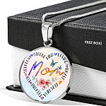 Mom Heart Words Circle Pendant Necklace - Circle Luxury Necklace (Silver)