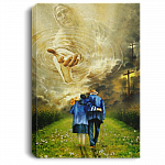 Jesus Holds My Hand And Old Couple Christian God Framed Canvas Prints - Jesus Takes My Hand Unframed Poster, White, 0.75'' Framed Canvas