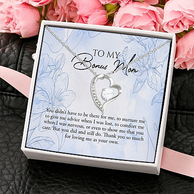 Alternative view of To My Bonus Mom You Didn't Have To Be There For Me Thank You For Loving Me As Your Own Forever Love Pendant Necklace