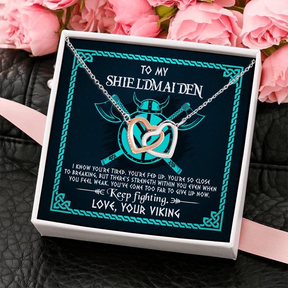 1VT. To My Shieldmaiden I Know You're Tired Interlocking Hearts Necklace 4