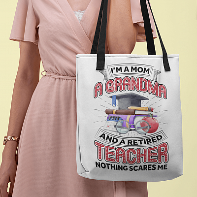 Alternative view of I'm A Mom A Grandma And A Retired Teacher Nothing Scares Me All Over Print Tote - Shoulder Bag