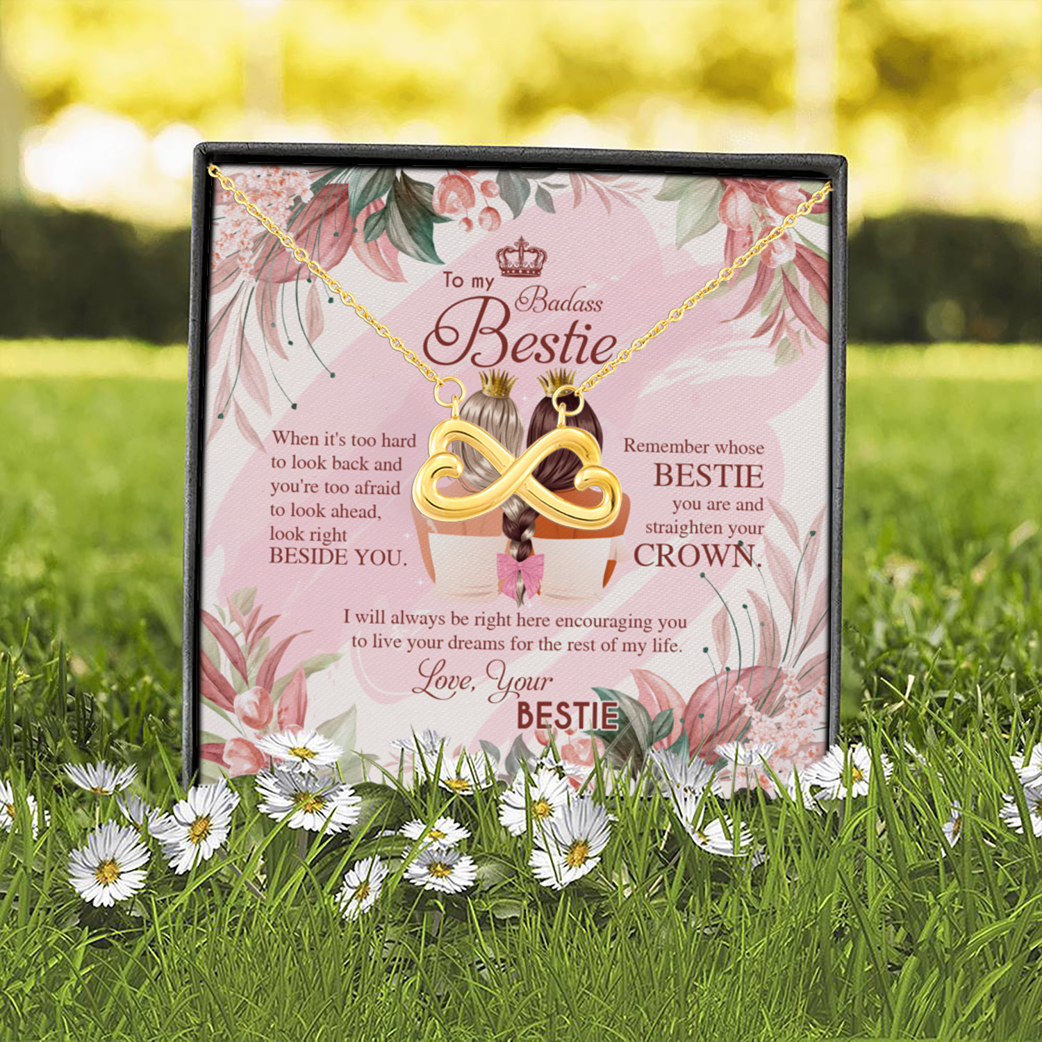 6UT. To My Badass Bestie (5) Infinity Heart Necklace (Gold) 2