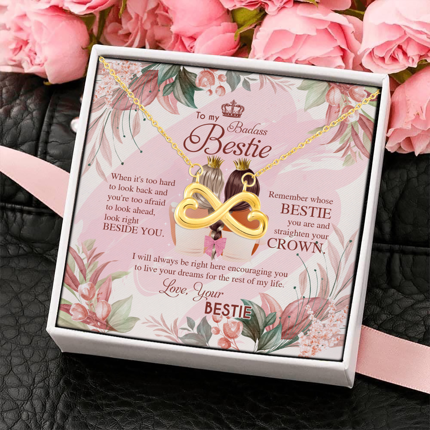 6UT. To My Badass Bestie (5) Infinity Heart Necklace (Gold) 4