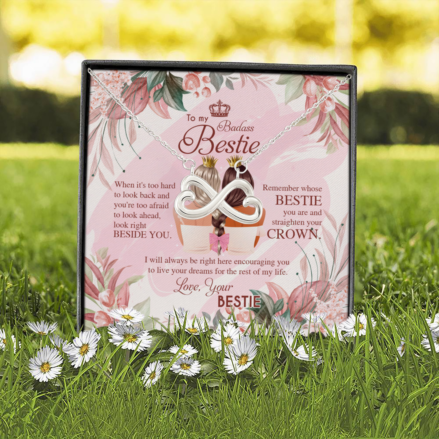 6UT. To My Badass Bestie (5) Infinity Heart Necklace (Silver) 2