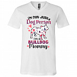 Bulldog Mommy T-Shirt, White, V-Neck T-Shirt