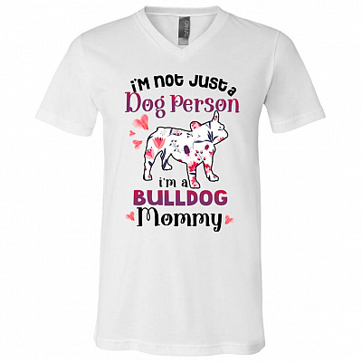 Bulldog Mommy T-Shirt, White, V-Neck T-Shirt