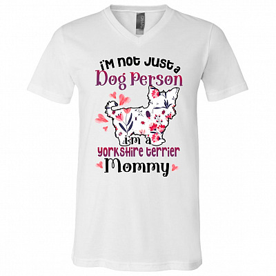 Yorkshire Terrier Mommy T-Shirt, White, V-Neck T-Shirt