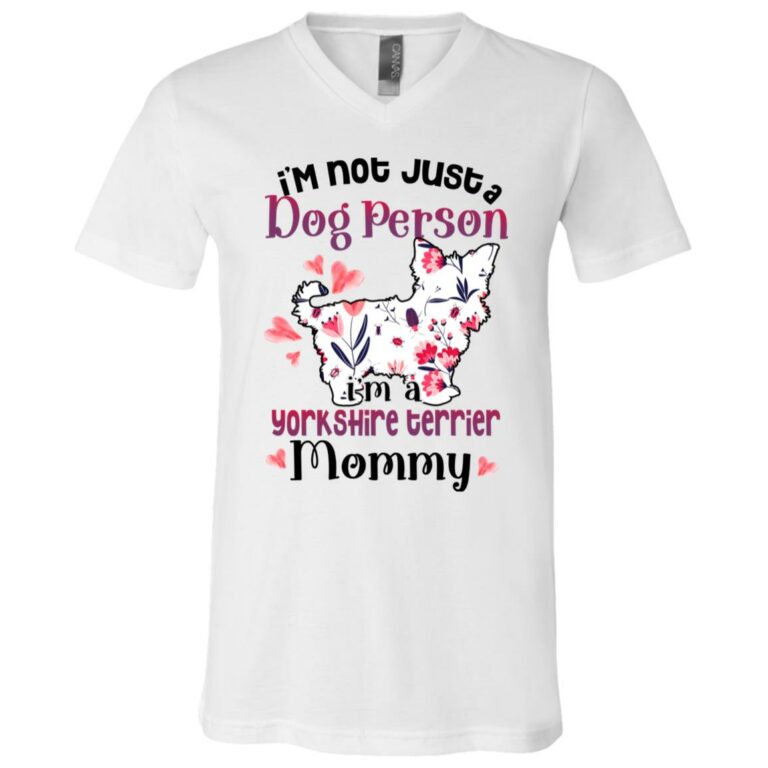 Yorkshire Terrier Mommy T-Shirt, White, V-Neck T-Shirt