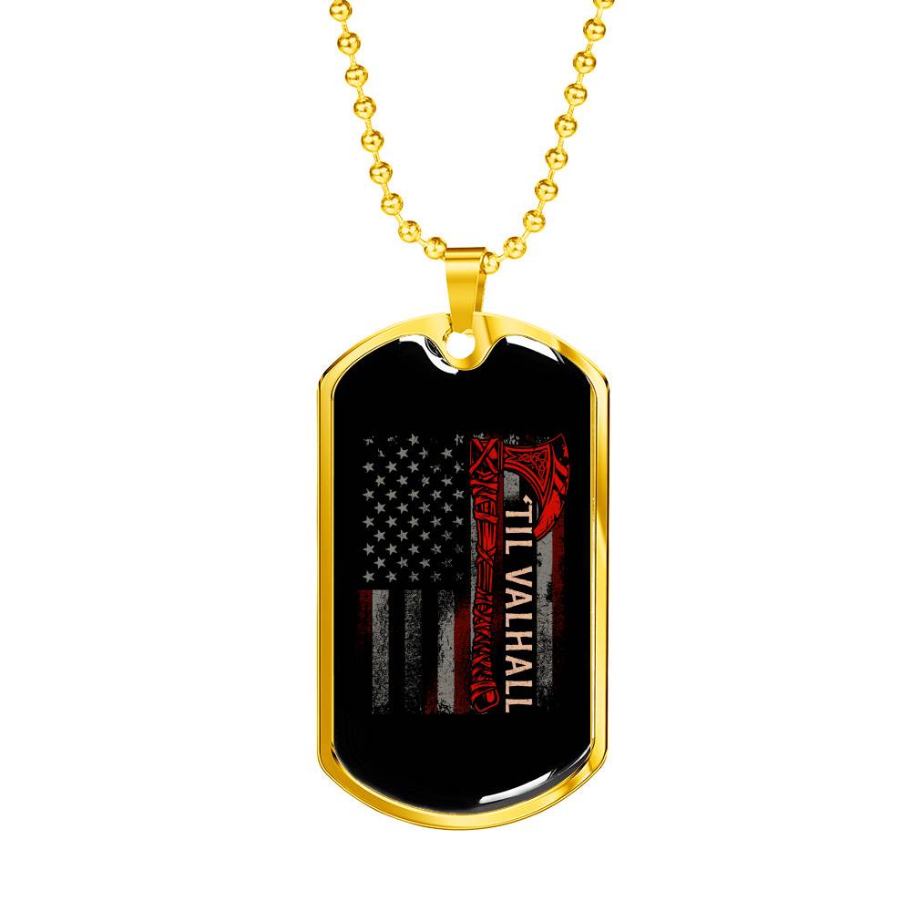 Vintage Till Valhall America Flag Dog Tag Pendant Necklace - Dog Tag (Gold Plated) Vintage Till Valhall America Flag Dog Tag Pendant Necklace - Dog Tag (Gold Plated)