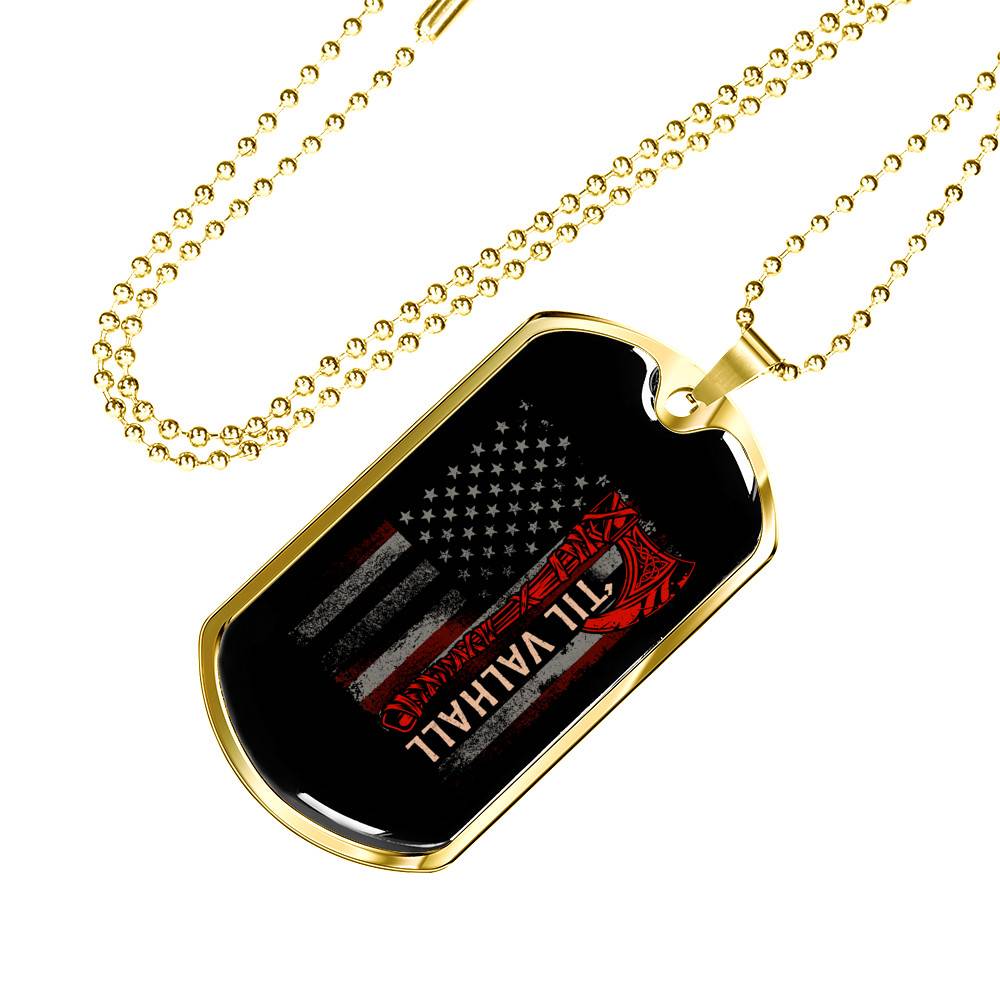Vintage Till Valhall America Flag Dog Tag Pendant Necklace - Dog Tag (Gold Plated) Vintage Till Valhall America Flag Dog Tag Pendant Necklace - Dog Tag (Gold Plated)