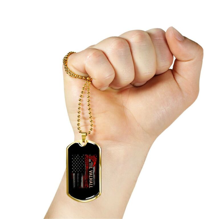 Vintage Till Valhall America Flag Dog Tag Pendant Necklace - Dog Tag (Gold Plated)