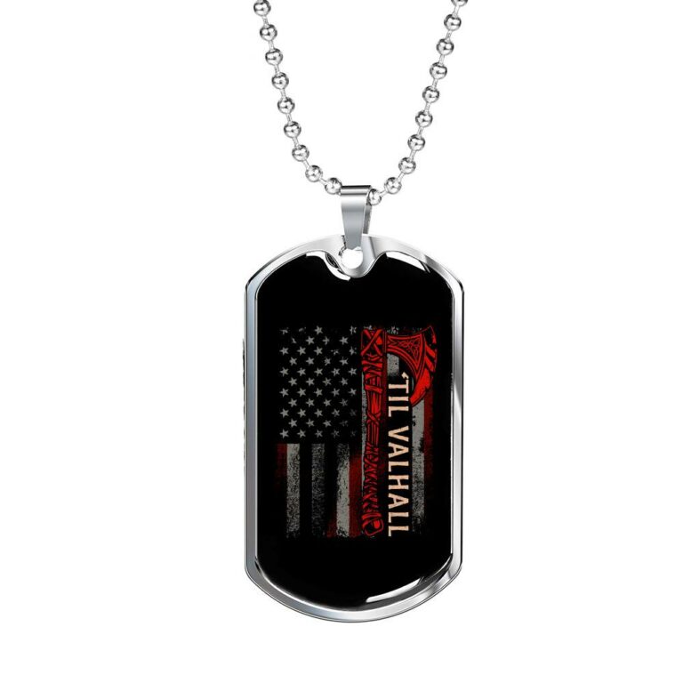 Vintage Till Valhall America Flag Dog Tag Pendant Necklace - Dog Tag (Silver)