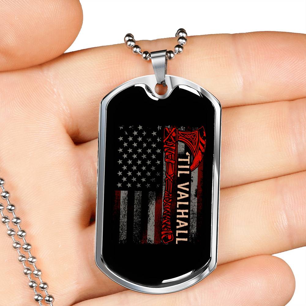 Vintage Till Valhall America Flag Dog Tag Pendant Necklace - Dog Tag (Silver) Vintage Till Valhall America Flag Dog Tag Pendant Necklace - Dog Tag (Silver)