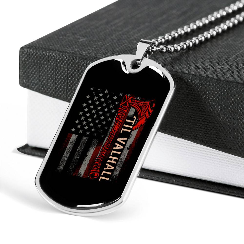 Vintage Till Valhall America Flag Dog Tag Pendant Necklace - Dog Tag (Silver) Vintage Till Valhall America Flag Dog Tag Pendant Necklace - Dog Tag (Silver)