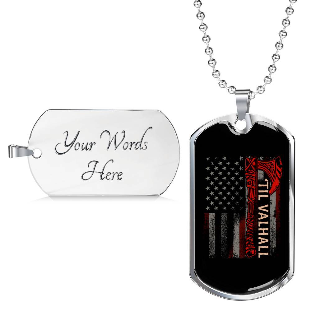 Vintage Till Valhall America Flag Dog Tag Pendant Necklace - Dog Tag (Silver) Vintage Till Valhall America Flag Dog Tag Pendant Necklace - Dog Tag (Silver)
