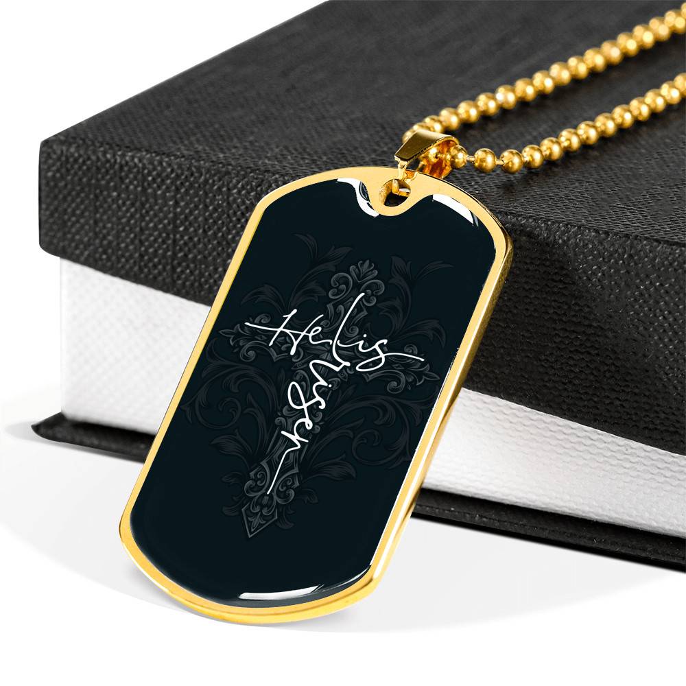 He Is Risen Cross - Christianity Gift - Christians Gift Dog Tag Pendant Necklace - Dog Tag (Gold Plated) He Is Risen Cross - Christianity Gift - Christians Gift Dog Tag Pendant Necklace - Dog Tag (Gold Plated)