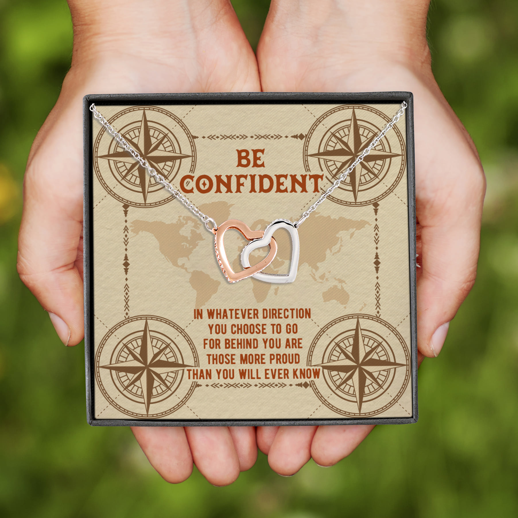 10NH. Be Confident Card (4) Interlocking Hearts Necklace