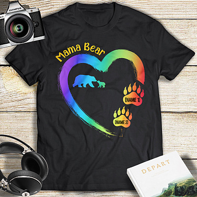 Alternative view of Personalized Mama Bear Heart Custom Kids Names T-shirt - V-neck - Happy Mother's Day Shirt 2021