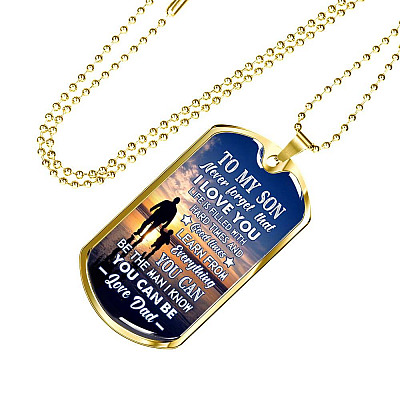 Dad To My Son Never Forget that I Love You Life Is Filled with Hard Times Dog Tag Pendant Necklace - Dog Tag (Gold Plated)